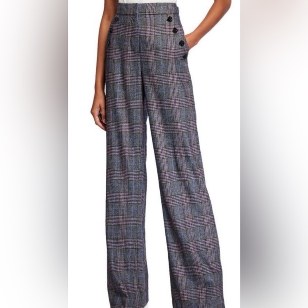 Veronica Beard Tuli High Rise Glen Wide-Leg Pants. Plaid. Size 0.